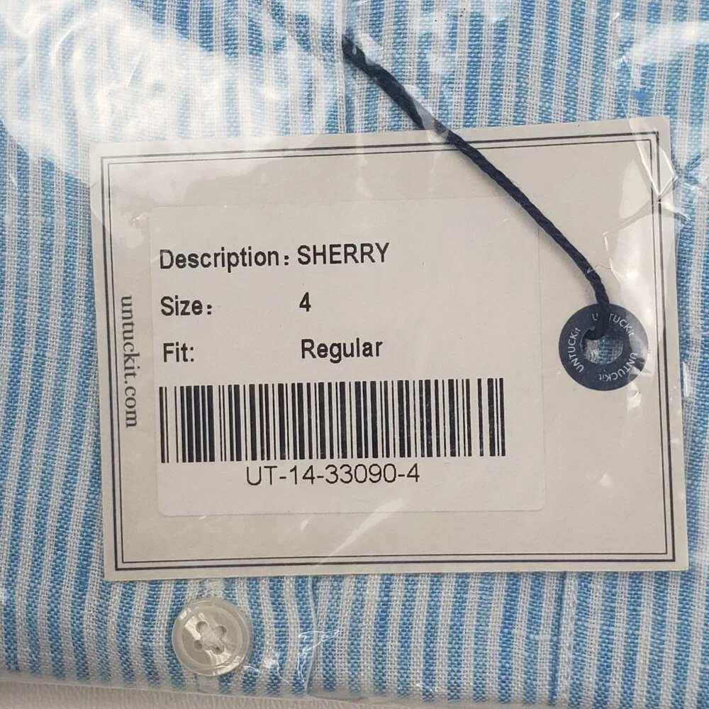 UNTUCKit Sherry Linen LS Shirt Womens Size 4 Light Turquoise Blue & White Stripe - Picture 9 of 15
